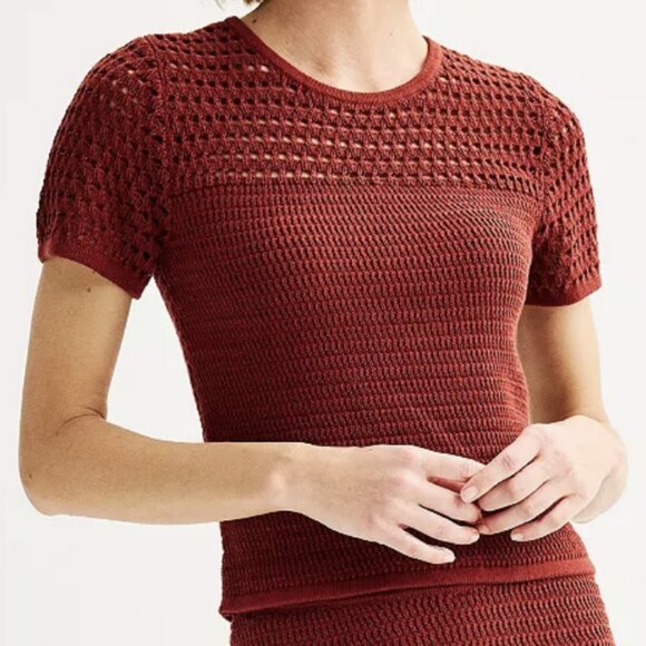 Nine West Women's Crocheted Knit Short Sleeve Top NWT Size M - Picture 1 of 6